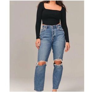 Abercrombie Curve Love High Rise Dad Ripped Jeans
